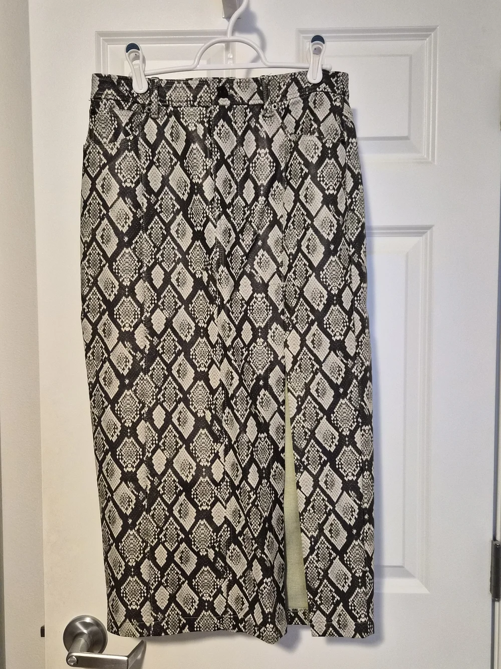 Free People Black and White Snake-Print Vegan Leather Midi Skirt - Picture 1 of 11